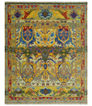 Gold, Blue And Green Transitional Hand Knotted Custom Made wool area rug