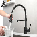 GobekUsa Brass Spring Spout Kitchen Faucet with Single Lever Pull Down Mixer Tap