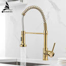 GobekUsa Brass Spring Spout Kitchen Faucet with Single Lever Pull Down Mixer Tap