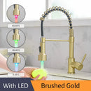 GobekUsa Brass Spring Spout Kitchen Faucet with Single Lever Pull Down Mixer Tap