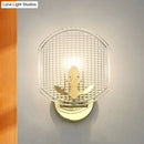 GobekUsa Gold Corner Wall Sconce with Clear Lattice Glass and Post-Modern Oval Design
