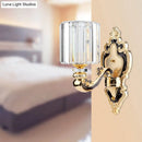 GobekUsa Gold Crystal Cylinder Sconce Light - Rectangular-Cut - Contemporary - Bedroom Wall Mount Light