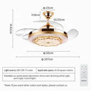 GobekUsa Crystal Invisible Fan Lamp 42-Inch European Living Room Ceiling Fan Chandelier