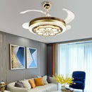 GobekUsa Crystal Invisible Fan Lamp 42-Inch European Living Room Ceiling Fan Chandelier