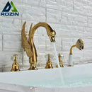GobekUsa Crystal Knob Swan Faucet 5-Hole Widespread Tub Mixer with Handshower by Decorbites