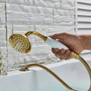 GobekUsa Crystal Knob Swan Faucet 5-Hole Widespread Tub Mixer with Handshower by Decorbites