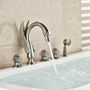 GobekUsa Crystal Knob Swan Faucet 5-Hole Widespread Tub Mixer with Handshower by Decorbites
