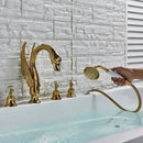 GobekUsa Crystal Knob Swan Faucet 5-Hole Widespread Tub Mixer with Handshower by Decorbites