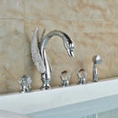 GobekUsa Crystal Knob Swan Faucet 5-Hole Widespread Tub Mixer with Handshower by Decorbites
