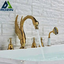 GobekUsa Crystal Knob Swan Faucet 5-Hole Widespread Tub Mixer with Handshower by Decorbites