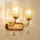 GobekUsa Gold Crystal Wall Lamp with Curved Arm - Simplicity Blossom 1/2-Light Wall Fixture