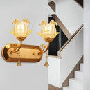 GobekUsa Gold Crystal Wall Lamp with Curved Arm - Simplicity Blossom 1/2-Light Wall Fixture
