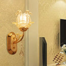 GobekUsa Gold Crystal Wall Lamp with Curved Arm - Simplicity Blossom 1/2-Light Wall Fixture