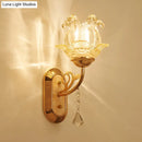 GobekUsa Gold Crystal Wall Lamp with Curved Arm - Simplicity Blossom 1/2-Light Wall Fixture