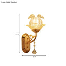 GobekUsa Gold Crystal Wall Lamp with Curved Arm - Simplicity Blossom 1/2-Light Wall Fixture