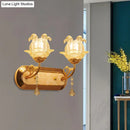GobekUsa Gold Crystal Wall Lamp with Curved Arm - Simplicity Blossom 1/2-Light Wall Fixture
