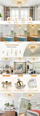 GobekUsa Gold Crystal Semi-Flush Mount Ceiling Light