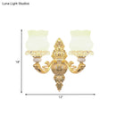 GobekUsa Gold Crystal Wall Mounted Light with 2 Cream Glass Bloom Heads - Simplicity for Living Room
