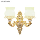 GobekUsa Gold Crystal Wall Mounted Light with 2 Cream Glass Bloom Heads - Simplicity for Living Room