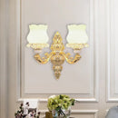 GobekUsa Gold Crystal Wall Mounted Light with 2 Cream Glass Bloom Heads - Simplicity for Living Room