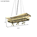 GobekUsa Rectangle Ring LED Island Light - Elegant Crystal Block Pendant in Chrome with Flower Deco for Restaurants