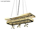 GobekUsa Rectangle Ring LED Island Light - Elegant Crystal Block Pendant in Chrome with Flower Deco for Restaurants