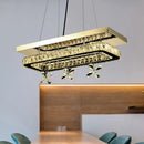 GobekUsa Rectangle Ring LED Island Light - Elegant Crystal Block Pendant in Chrome with Flower Deco for Restaurants