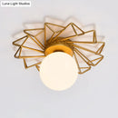 GobekUsa Gold Flushmount Bedroom Ceiling Light with Postmodern Single-Bulb & Cream Glass Shade