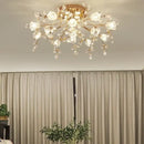 GobekUsa Glass Flower Chandelier Ceiling Lamp - Nordic Crystal Branch Tree Lighting for Living Room and Bedroom