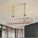 GobekUsa 12-Bulb Gold Island Light with Clear Crystal Blocks – Contemporary Rectangular Hanging Lamp