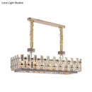 GobekUsa 12-Bulb Gold Island Light with Clear Crystal Blocks – Contemporary Rectangular Hanging Lamp