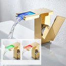 GobekUsa LED Waterfall Basin Faucet Brass Temperature Colors Change Mixer Tap