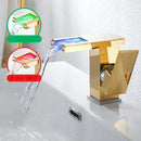 GobekUsa LED Waterfall Basin Faucet Brass Temperature Colors Change Mixer Tap