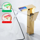 GobekUsa LED Waterfall Basin Faucet Brass Temperature Colors Change Mixer Tap