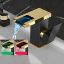 GobekUsa LED Waterfall Basin Faucet Brass Temperature Colors Change Mixer Tap