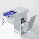 GobekUsa LED Waterfall Basin Faucet Brass Temperature Colors Change Mixer Tap