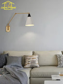 GobekUsa Gold Lustre Copper Swing Arm Wall Lamp LED E27 for Villa Bedroom Study