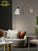 GobekUsa Gold Lustre Copper Swing Arm Wall Lamp LED E27 for Villa Bedroom Study