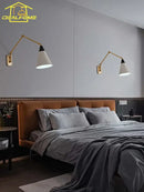GobekUsa Gold Lustre Copper Swing Arm Wall Lamp LED E27 for Villa Bedroom Study