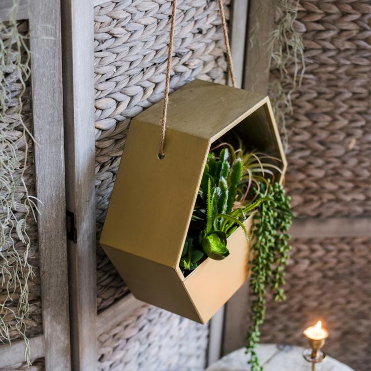 Gold Metal Planter Hexagon Hanging Planter