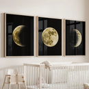 Celestial Moon 3 Piece Wall Decor. Gold Full Moon, Phases by Wall Art Set