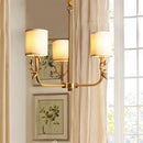 GobekUsa Gold Nordic Cylindrical Chandelier with Antler Deco - Fabric Suspension Light for Living Room