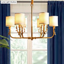 GobekUsa Gold Nordic Cylindrical Chandelier with Antler Deco - Fabric Suspension Light for Living Room