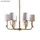 GobekUsa Gold Nordic Cylindrical Chandelier with Antler Deco - Fabric Suspension Light for Living Room