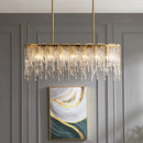 GobekUsa Gold Oval Island Pendant Lamp: Minimalist Design with Clear Crystal, 7 Bulbs & Melting Ice-inspired
