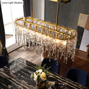 GobekUsa Gold Oval Island Pendant Lamp: Minimalist Design with Clear Crystal, 7 Bulbs & Melting Ice-inspired