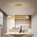 GobekUsa Gold Oval LED Island Lamp for Modern Dining Room - Metallic Hanging Light Kit with Warm/White Glow