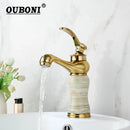 GobekUsa Gold Plated Jade Bathroom Faucet with Brass Body Hot & Cold Water Mixer
