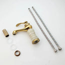 GobekUsa Gold Plated Jade Bathroom Faucet with Brass Body Hot & Cold Water Mixer