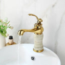 GobekUsa Gold Plated Jade Bathroom Faucet with Brass Body Hot & Cold Water Mixer